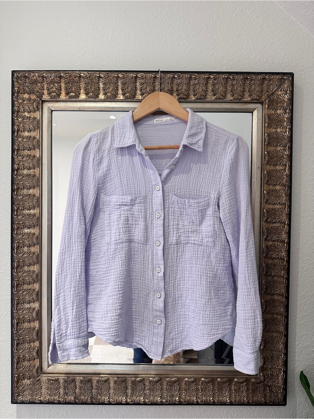 Becool M Light Lavender Periwinkle Button-Down Cotton Gauze Shirt Medium